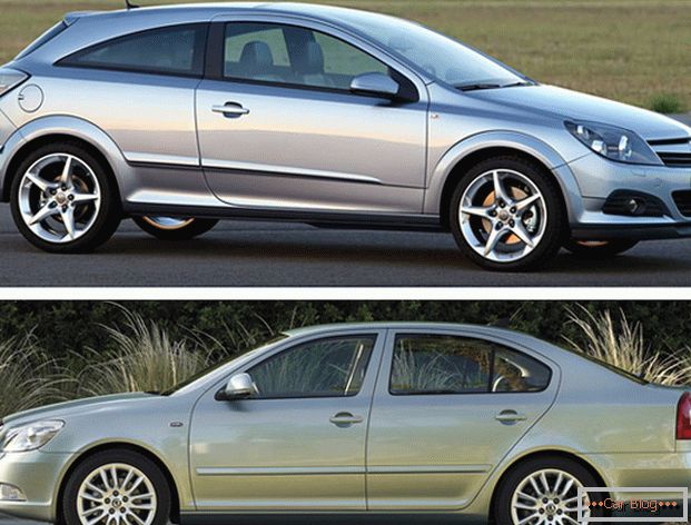 Vergleich von zwei europäischen Autos - Opel Astra und Skoda Octavia
