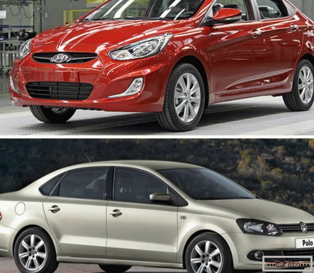 Vergleich der Autos Hyundai Solaris und Volkswagen Polo