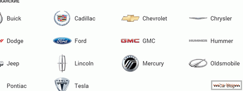 wie man alle amerikanischen Automarken und deren Marken mit Namen und Fotos auswählt